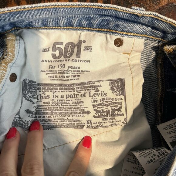 Levi's Blue Patchwork Straight Leg Jeans - Picture 7 of 11